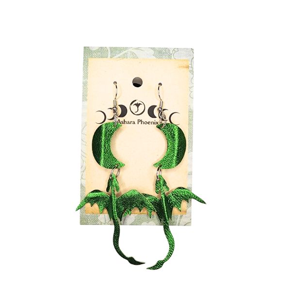 Water Elemental Dragon + Moon Earrings