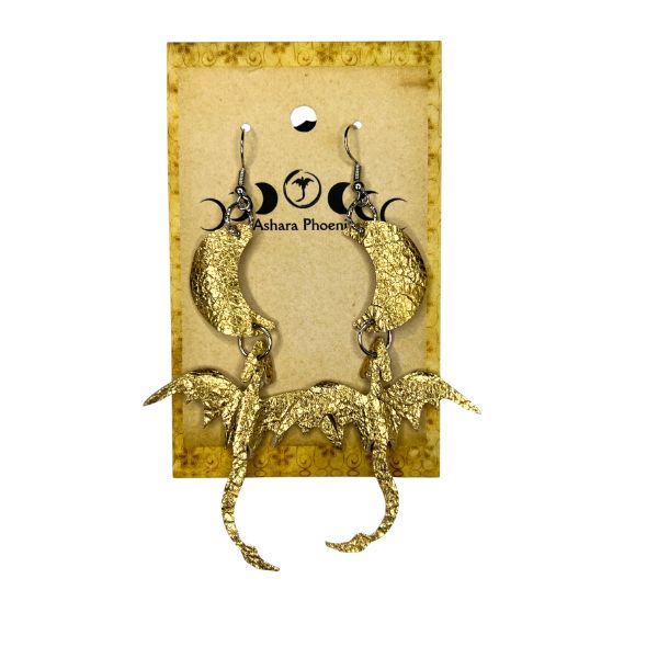 Golden Celestial Dragon + Moon Earrings