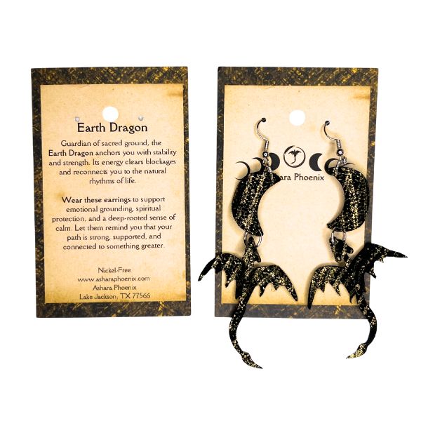 Earth Elemental Dragon + Moon Earrings