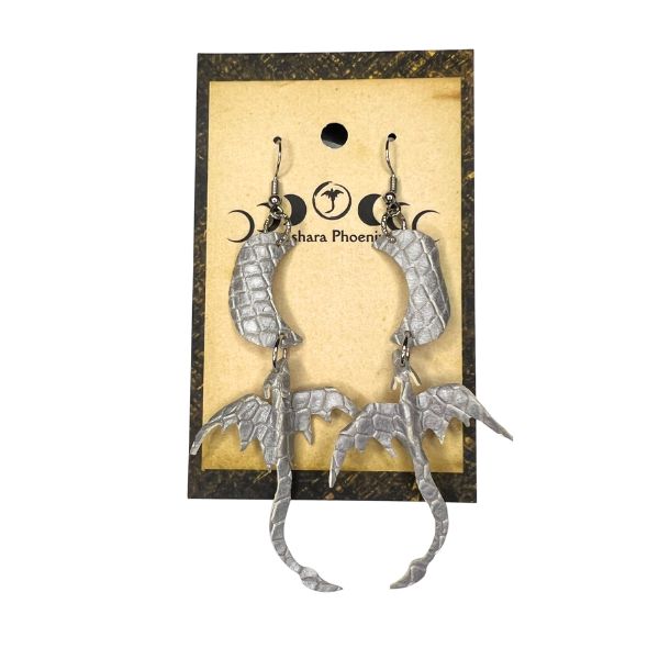 Earth Elemental Dragon + Moon Earrings Grey