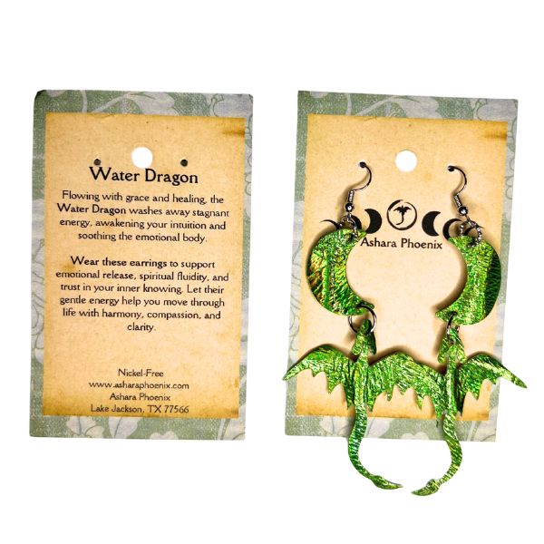 Water Elemental Dragon + Moon Earrings