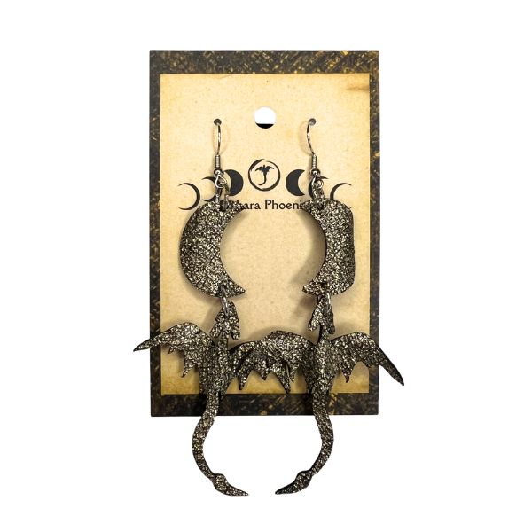 Earth Elemental Dragon + Moon Earrings