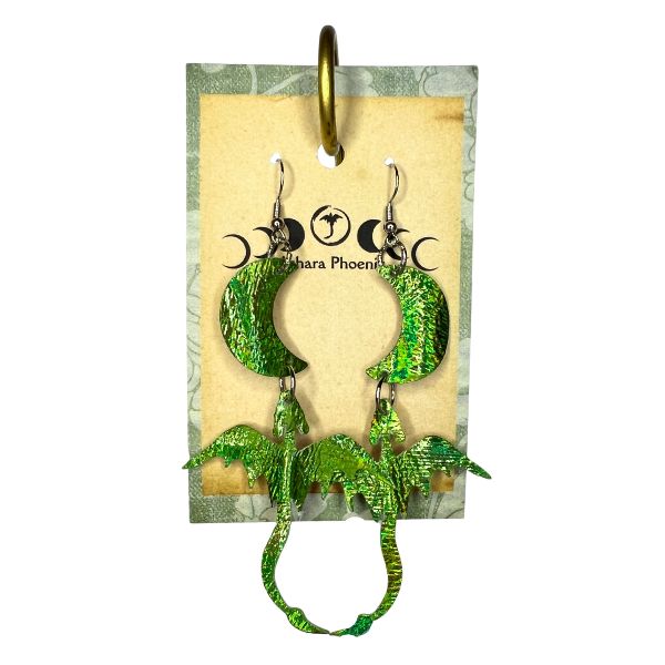 Water Elemental Dragon + Moon Earrings