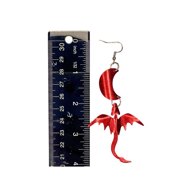 Fire Elemental Dragon + Moon Earrings