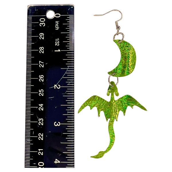 Water Elemental Dragon + Moon Earrings