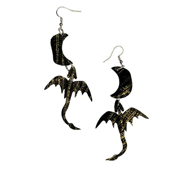Earth Elemental Dragon + Moon Earrings