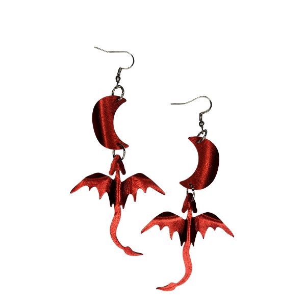 Fire Elemental Dragon + Moon Earrings