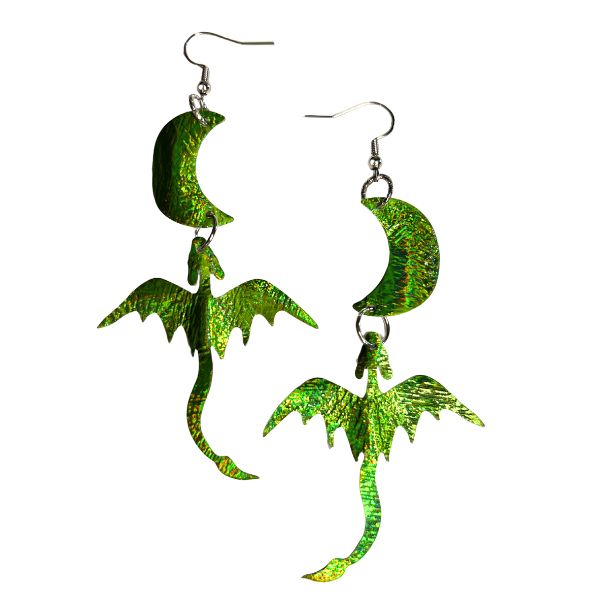 Water Elemental Dragon + Moon Earrings