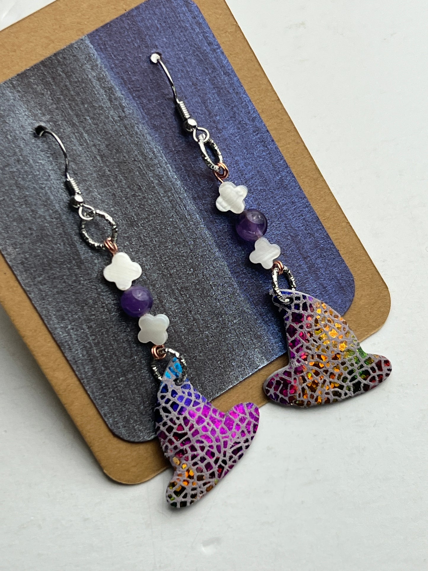 Dream Prism: First Reflection two shells and one amethyst bead