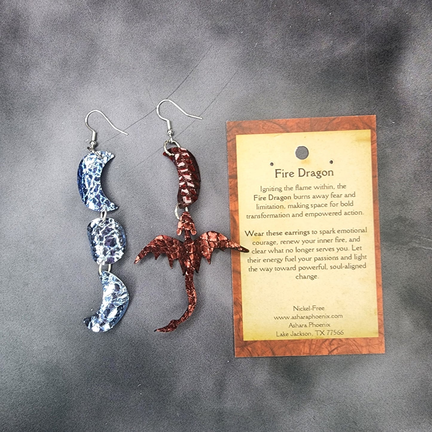 Fire And Ice Triple Moon And Dragon Earrings