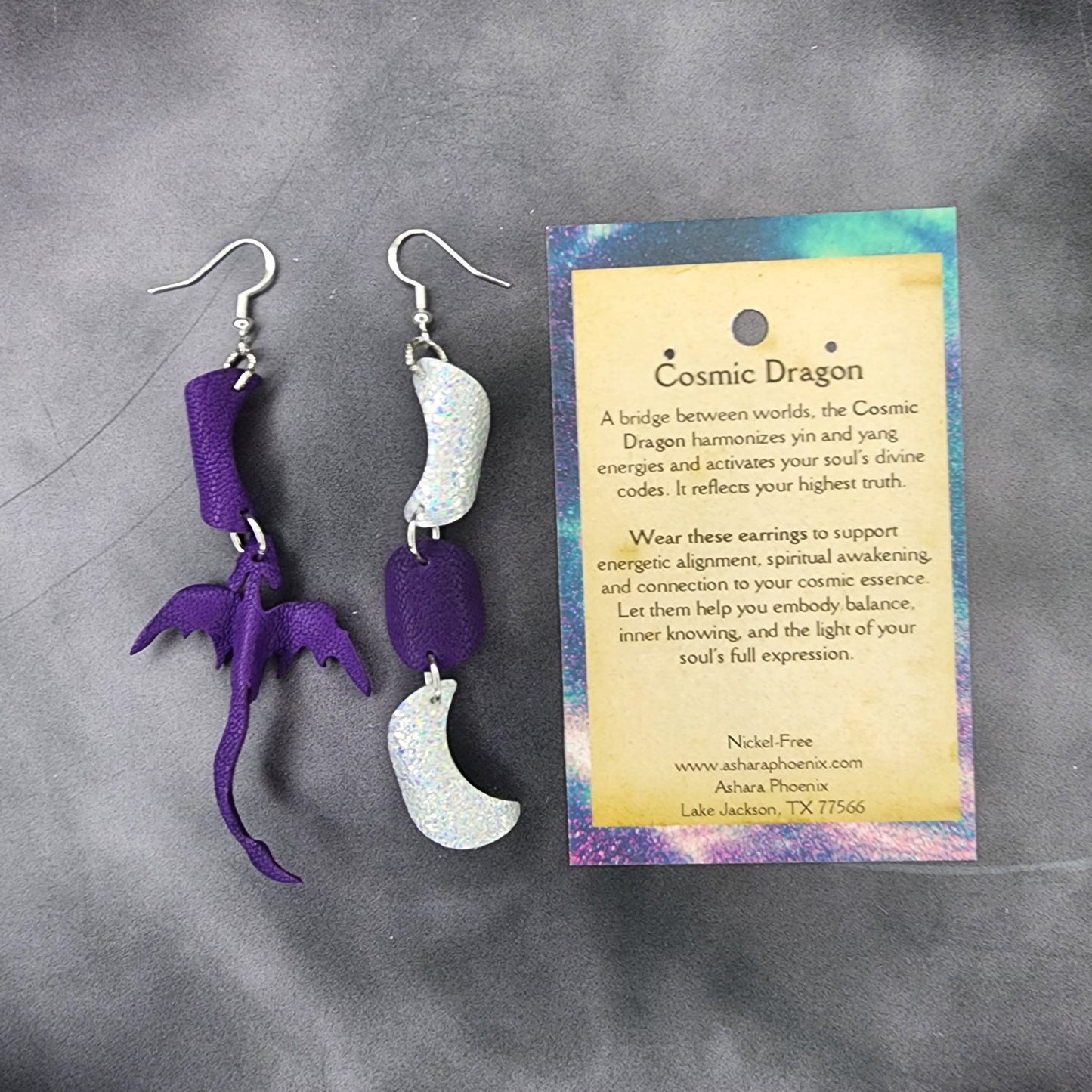 Purple Reign Triple Moon And Dragon Earrings