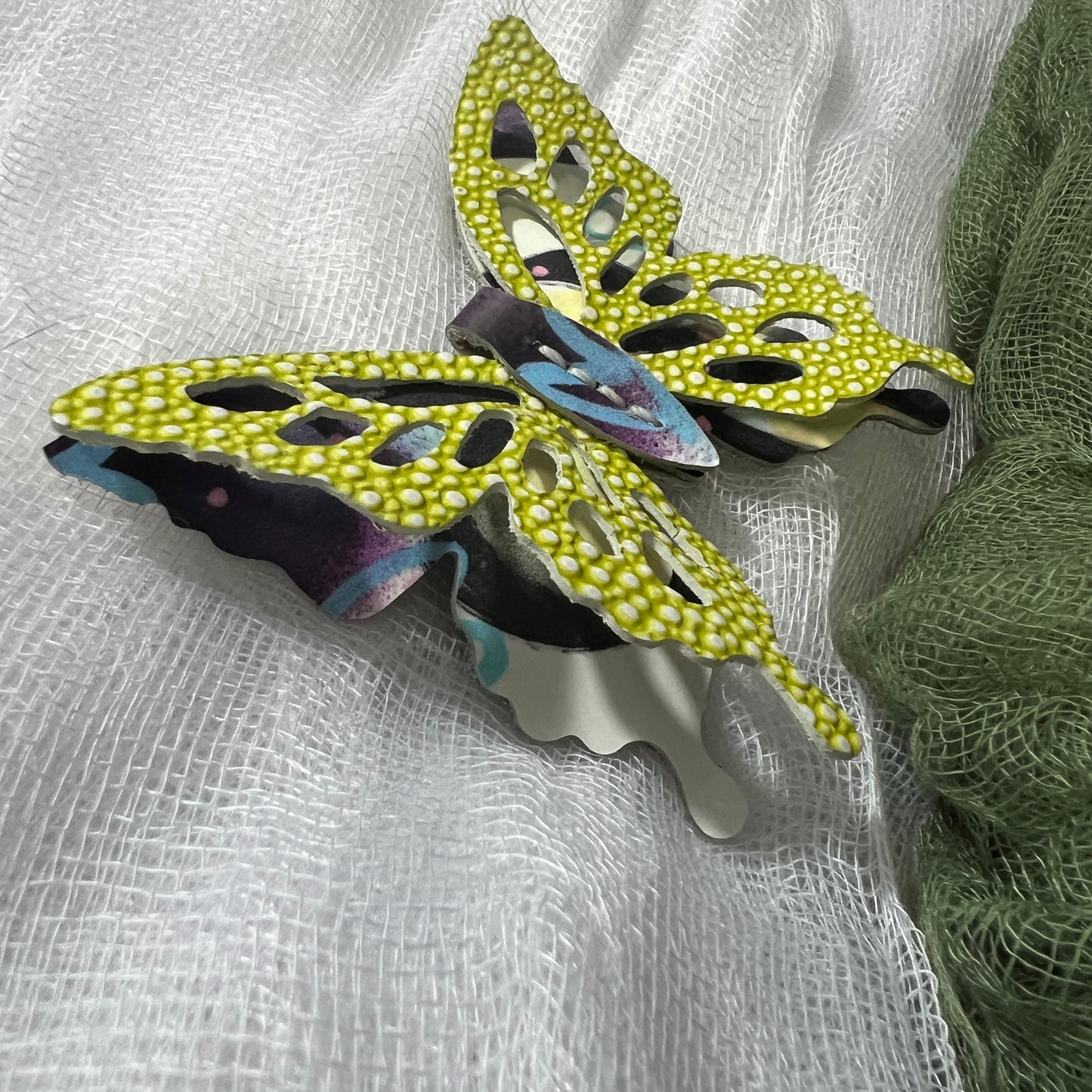 Yellow Leather Butterfly Clips