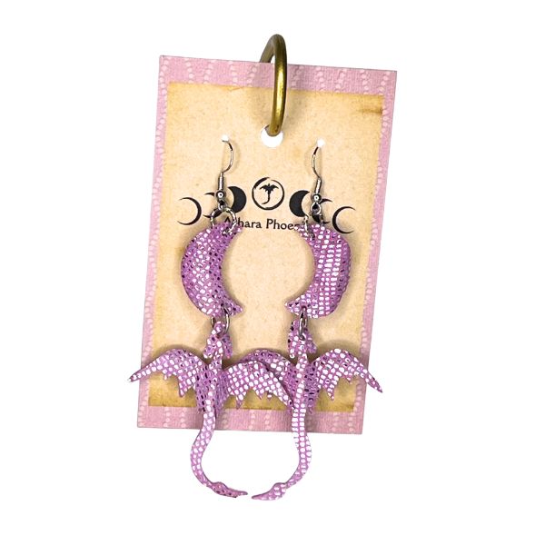Pink Celestial Dragon + Moon Earrings