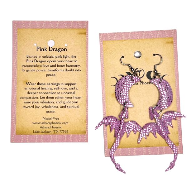 Pink Celestial Dragon + Moon Earrings