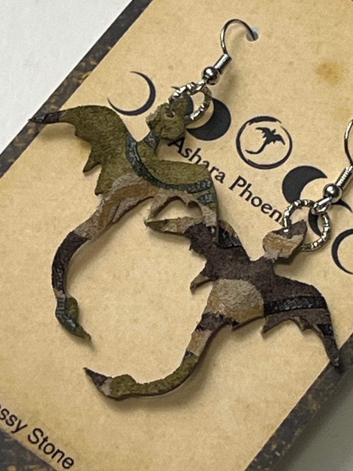 Mossy Stone Earth Mini Dragon Earrings