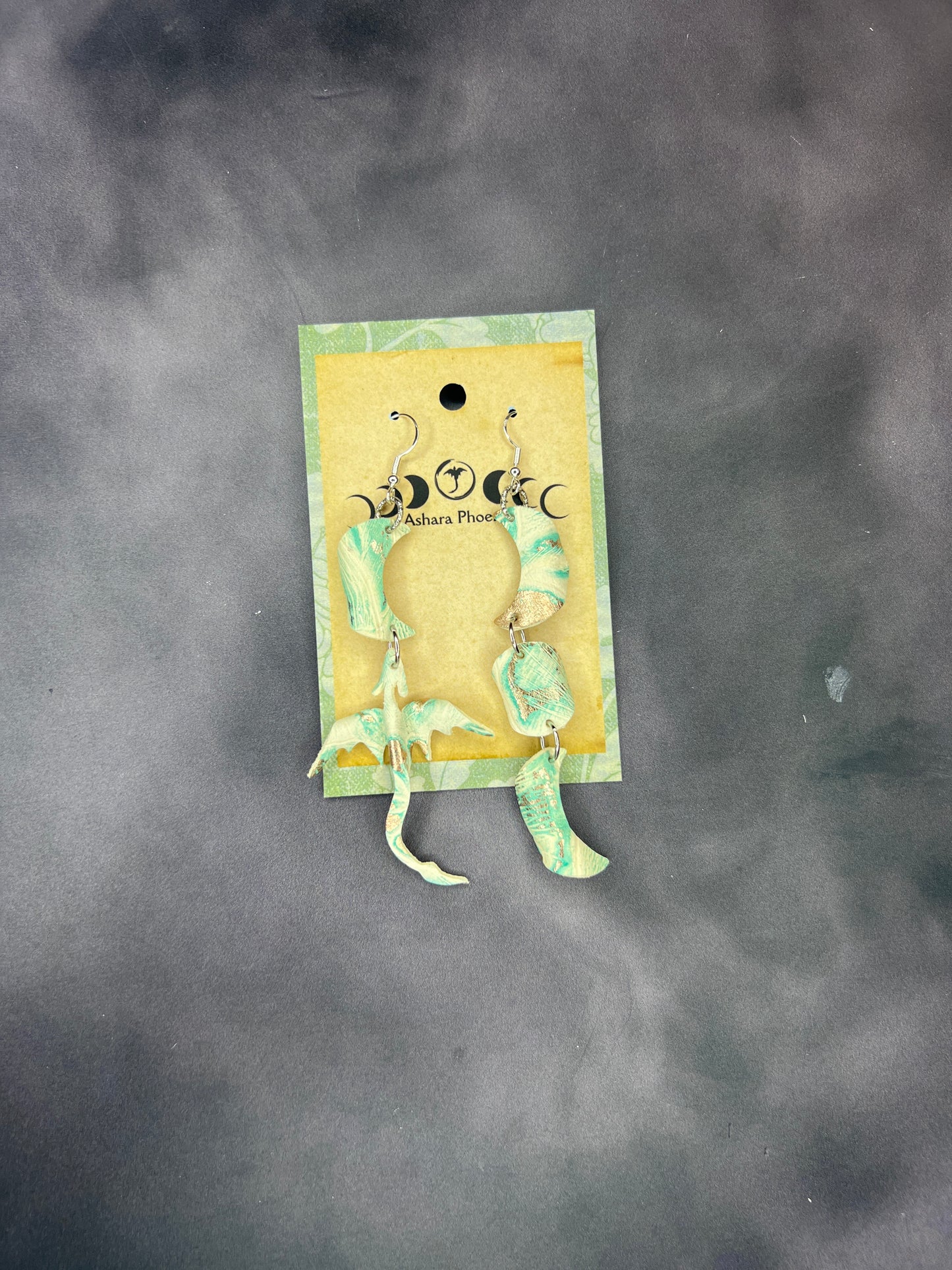 Seafoam Veil Dragon Earring with Triple Moon