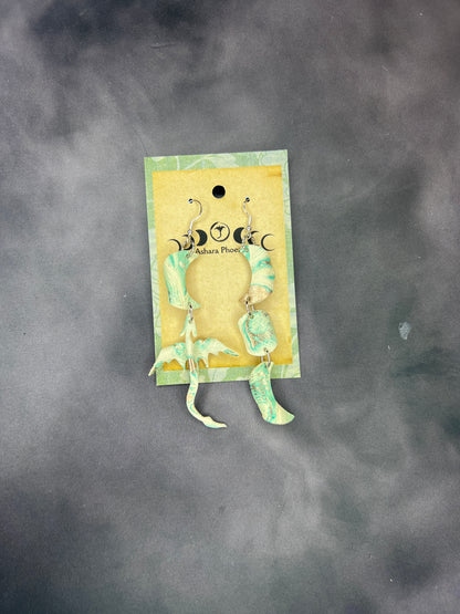 Seafoam Veil Dragon Earring with Triple Moon