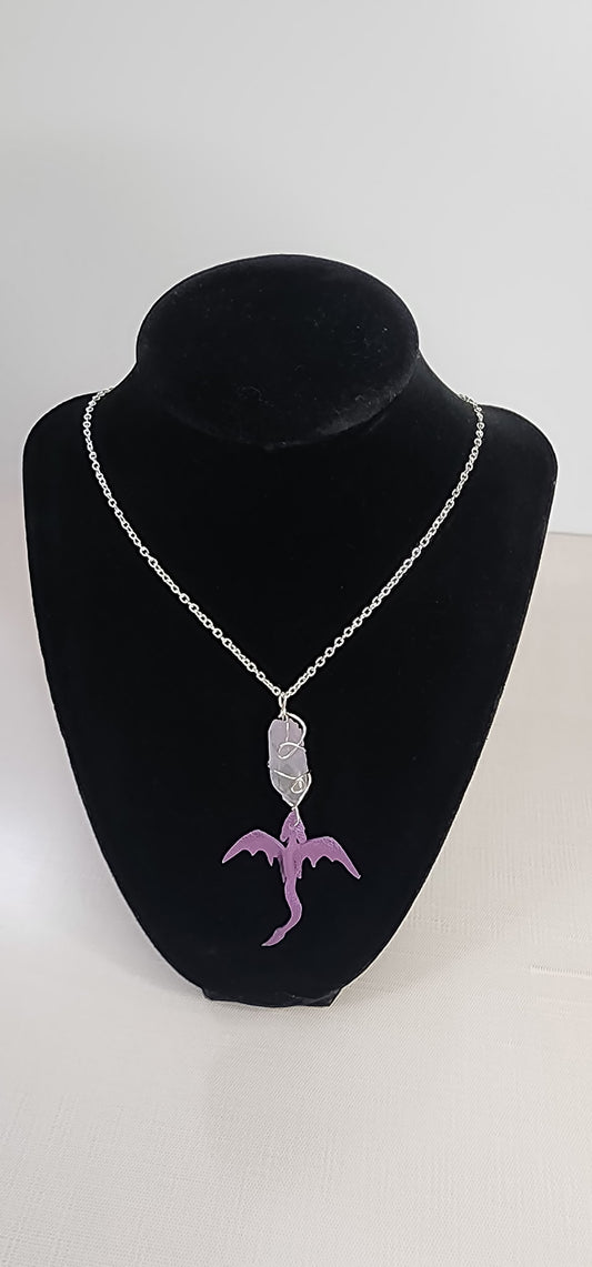 Pink Dragon + Crystal Necklace