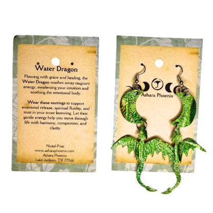 Water Elemental Dragon + Moon Earrings