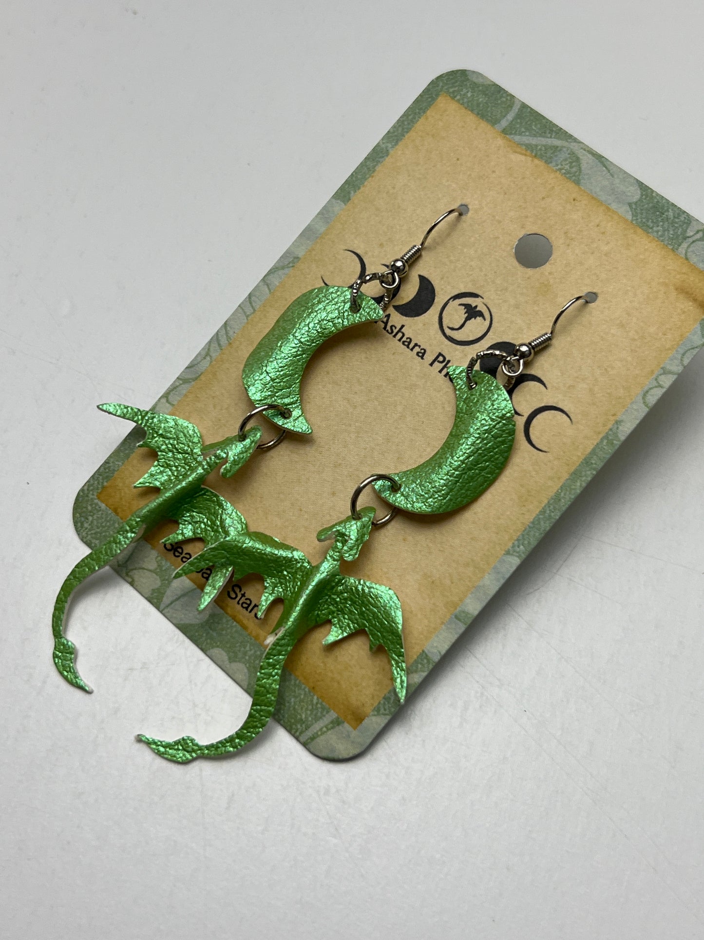 Seafoam Stars Dragon and Moon Earrings