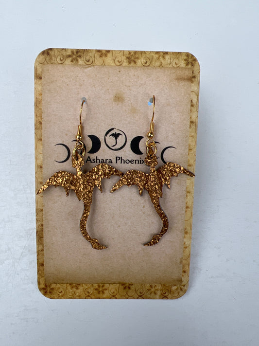 Crinkled Bronze Mini Golden Dragon Earrings | Forged Texture, Everyday Power