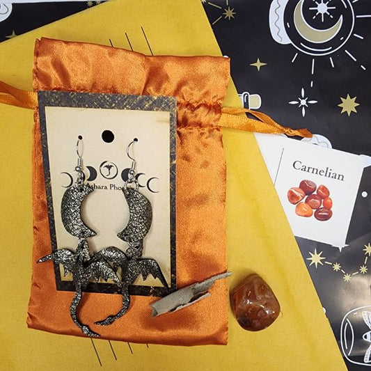 Earth Elemental Dragon + Moon Earrings