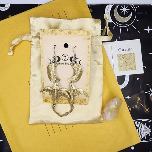 Golden Celestial Dragon + Moon Earrings