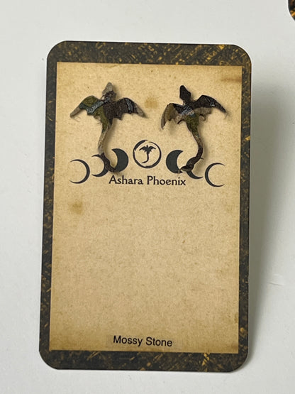 Mossy Stone Earth Dragon Stud Earrings