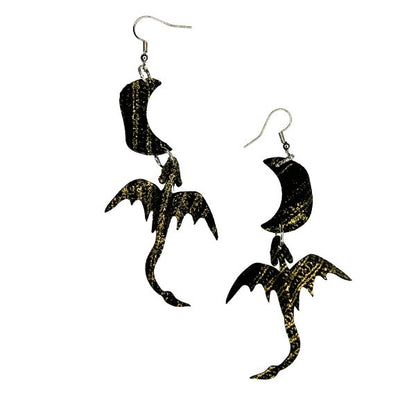 Earth Elemental Dragon + Moon Earrings