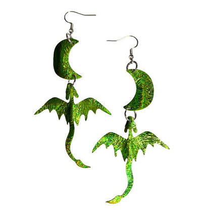 Water Elemental Dragon + Moon Earrings