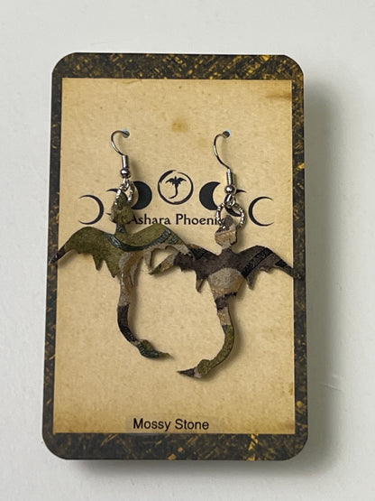 Mossy Stone Earth Mini Dragon Earrings