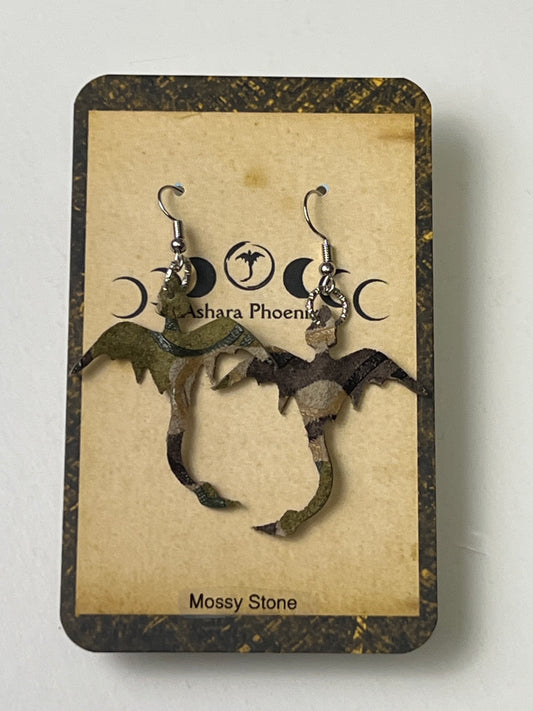 Mossy Stone Earth Mini Dragon Earrings