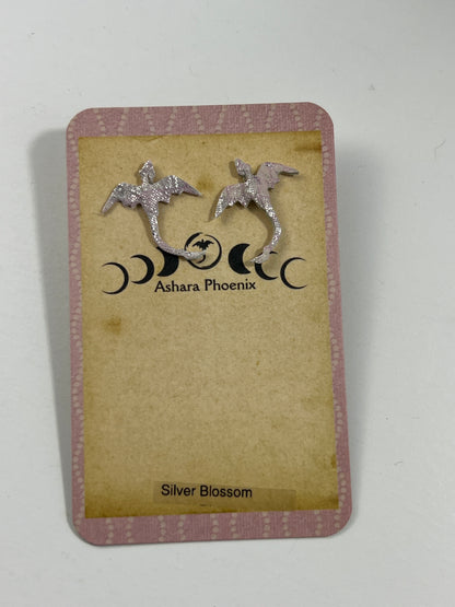 Silver Blossom Pink Dragon Stud Earrings