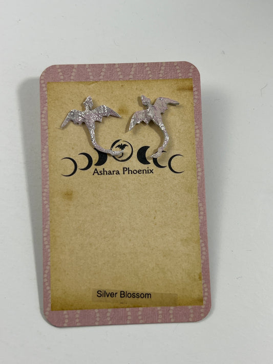 Silver Blossom Pink Dragon Stud Earrings