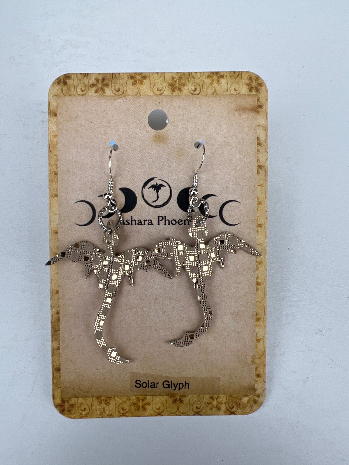 Solar Glyph Mini Golden Dragon Earrings | Encoded Light, Sacred Pattern
