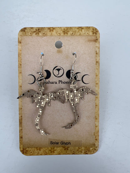 Solar Glyph Mini Golden Dragon Earrings | Encoded Light, Sacred Pattern