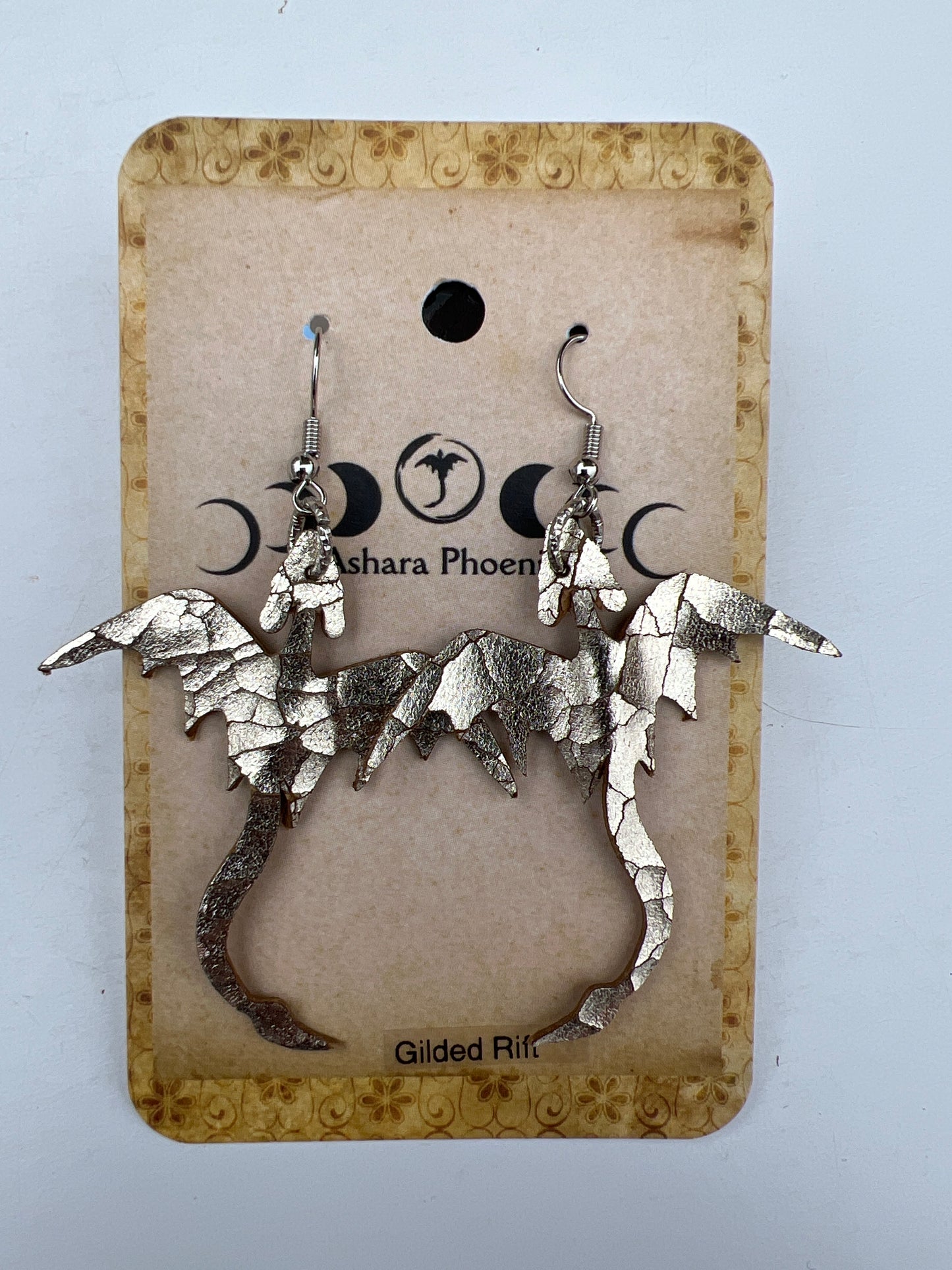 Gilded Rift Golden Dragon Earrings | Fractured Light, Refined Strength