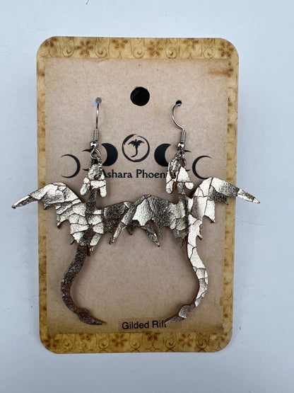 Gilded Rift Golden Dragon Earrings | Fractured Light, Refined Strength