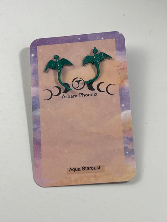 Aqua Stardust Dream Dragon Stud Earrings