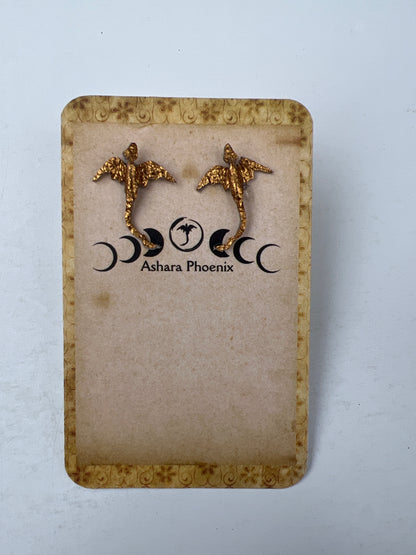 Crinkled Bronze Golden Dragon Stud Earrings | Forged Texture, Everyday Power