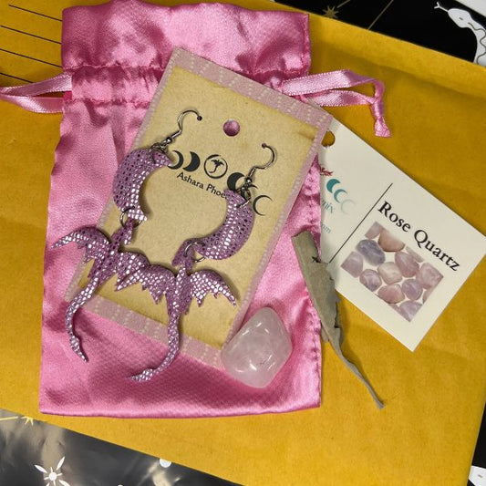 Pink Celestial Dragon + Moon Earrings