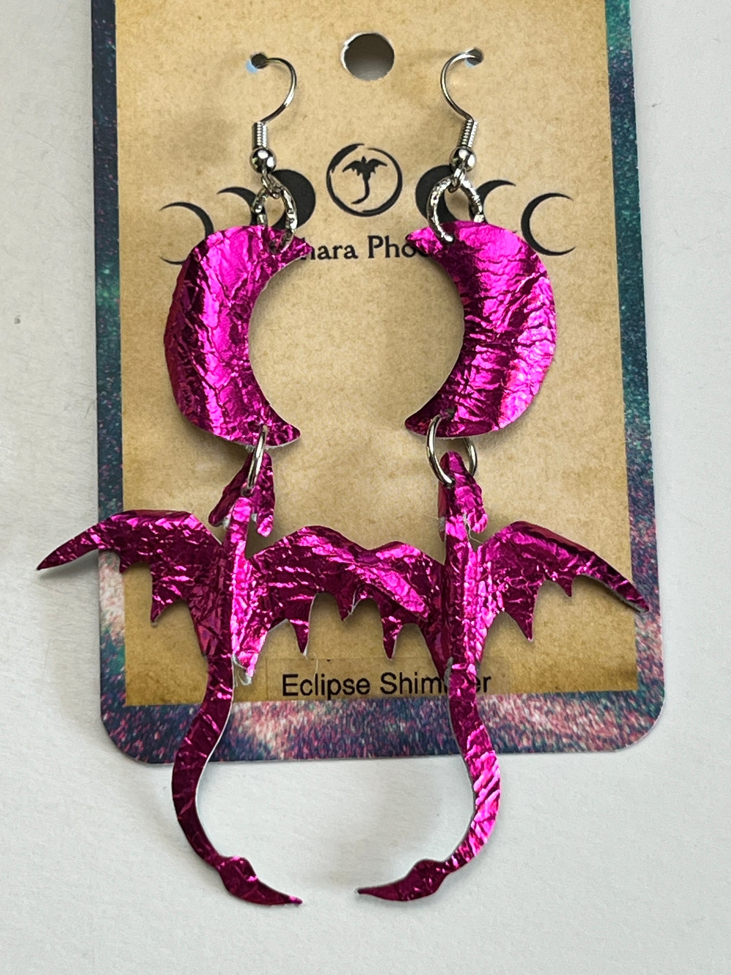 Eclipse Shimmer Dragon and Moon Earrings
