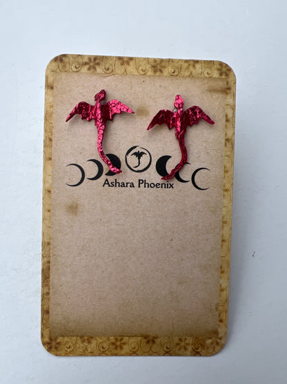 Crimson Ascendant Mini Golden Dragon Stud Earrings | Subtle Power, Up Close