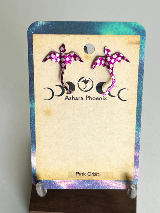 Pink Orbit Dragon Stud Earrings