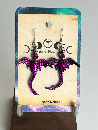 Neon Nebula Dragon Mini Earrings