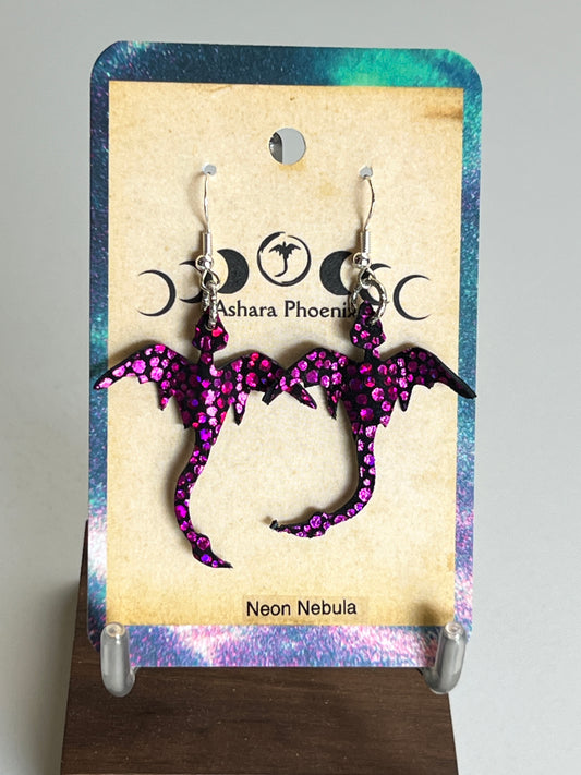 Neon Nebula Dragon Mini Earrings