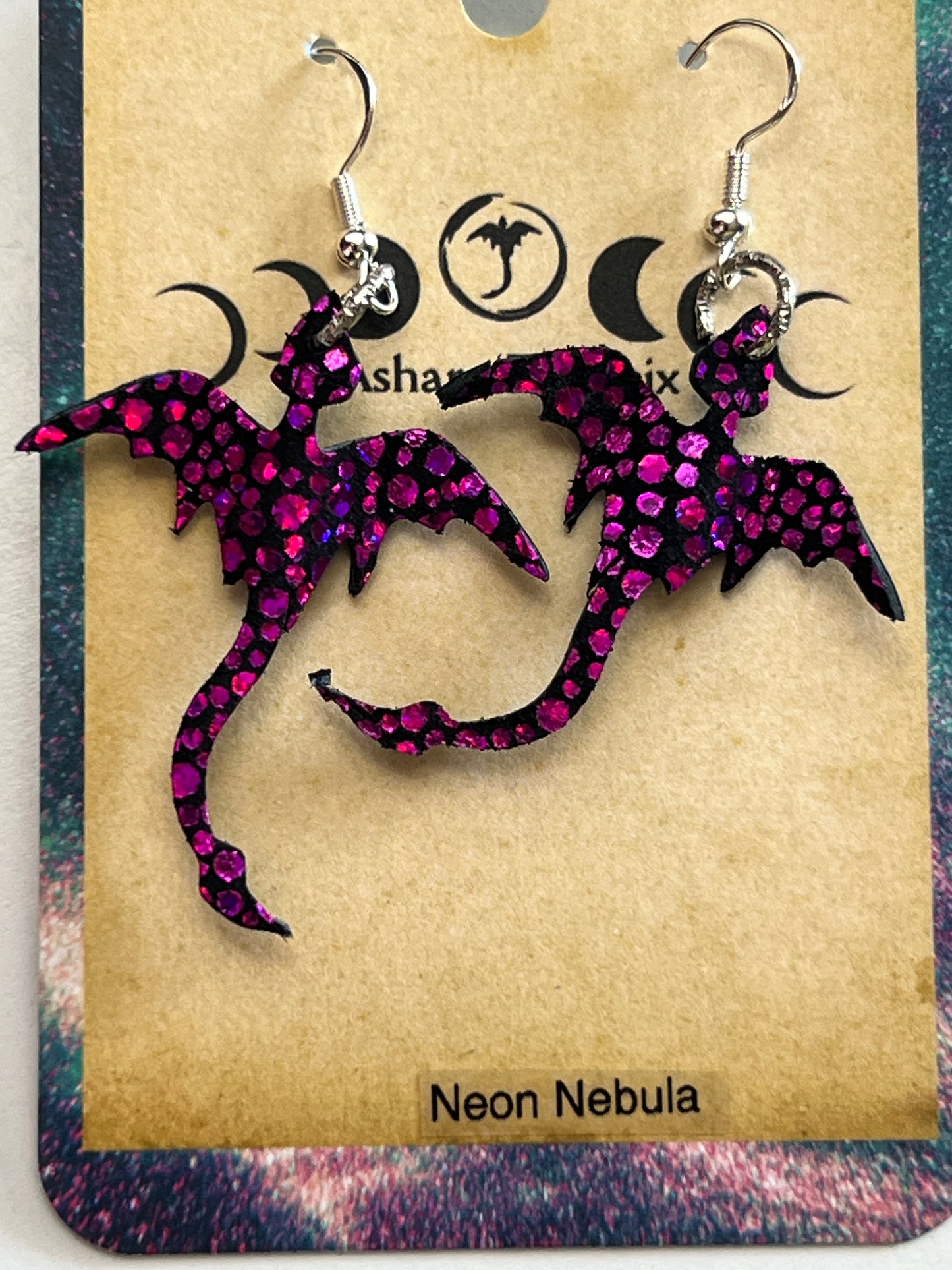 Neon Nebula Dragon Mini Earrings