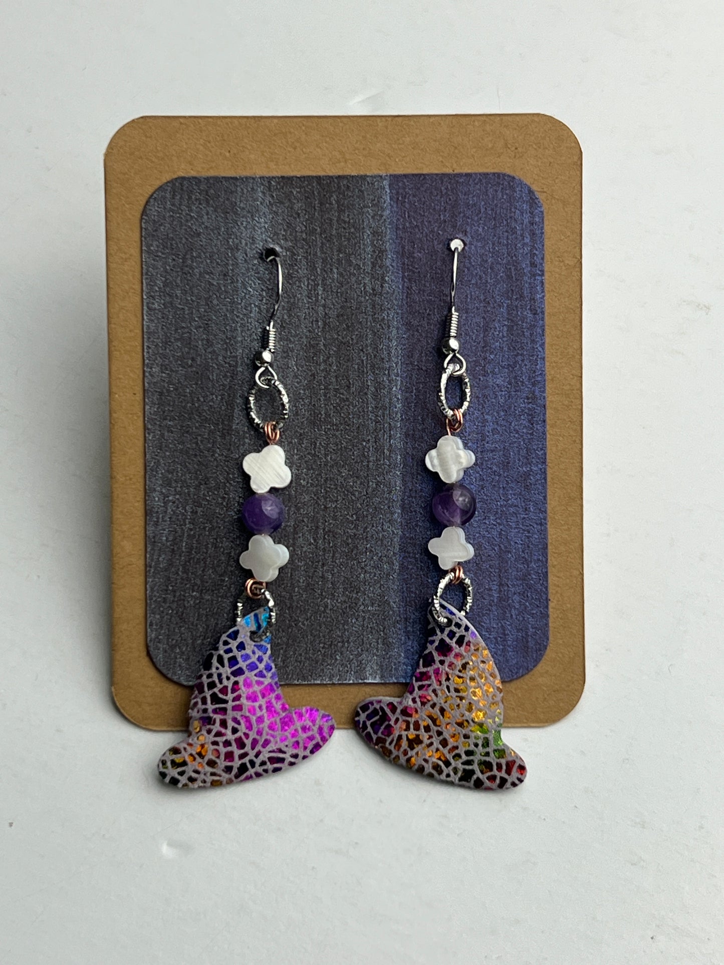 Dream Prism: First Reflection two shells and one amethyst bead