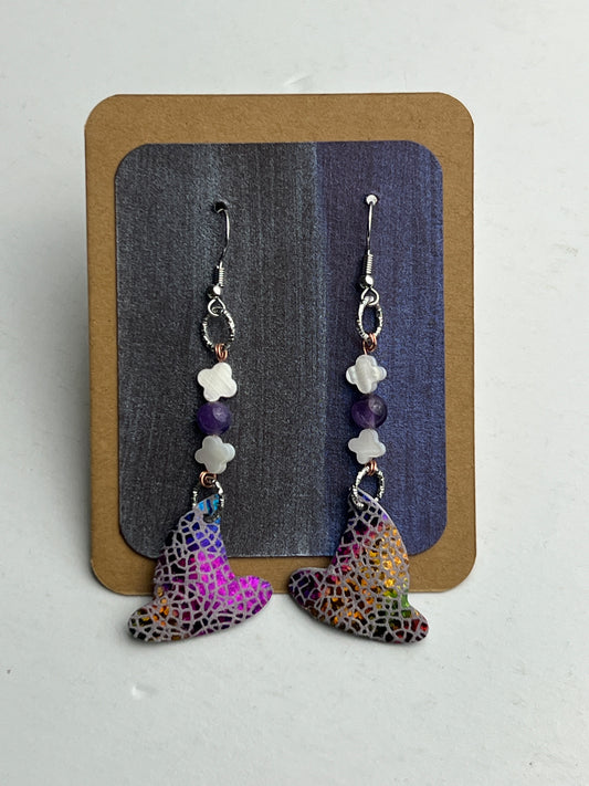 Dream Prism: First Reflection two shells and one amethyst bead