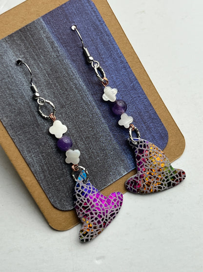 Dream Prism: First Reflection two shells and one amethyst bead